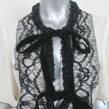 Andrew Gn Beaded Blouse Ivory Silk & Black Lace Size Medium Short Sleeve Top