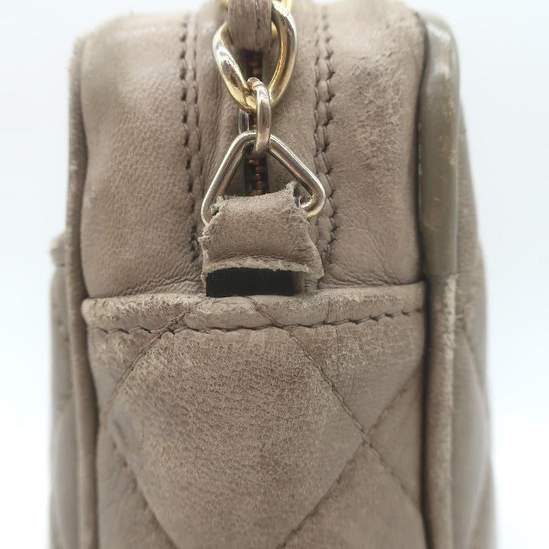 Vintage Chanel CC Tassel Small Camera Bag Taupe Quilted Leather