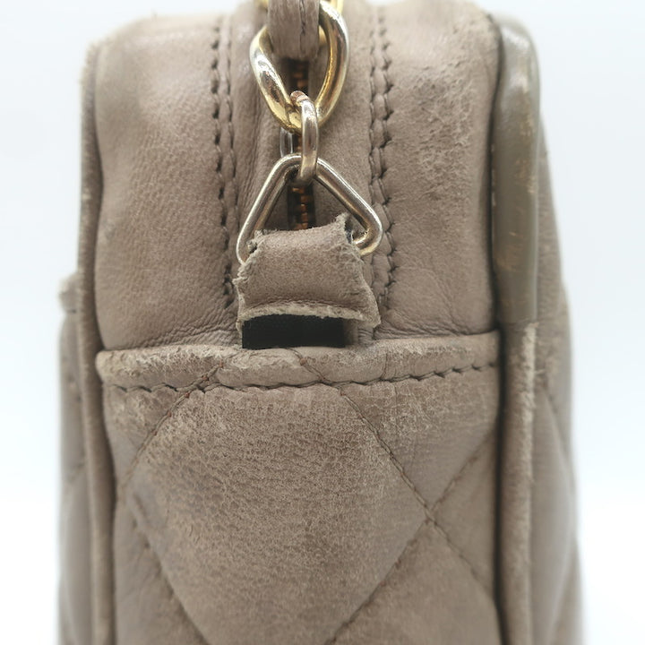 Vintage Chanel CC Tassel Small Camera Bag Taupe Quilted Leather