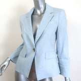 Veronica Beard Aaliyah Dickey one-button blazer in light blue linen-blend, size 4 — pre-owned, gently worn luxury.
