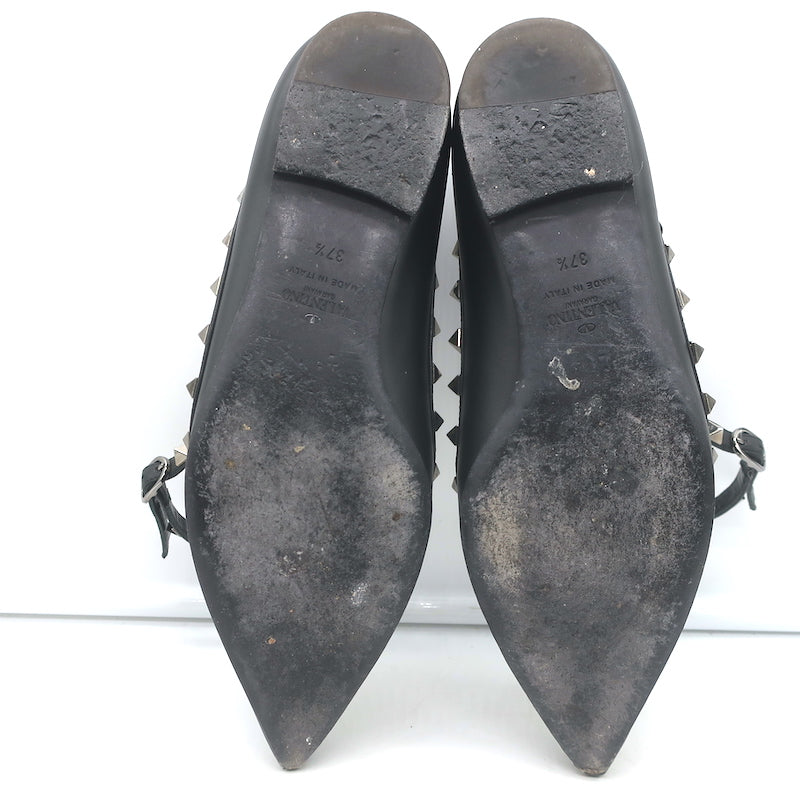 Valentino Noir Rockstud Caged Ballet Flats Black Leather Size 37.5