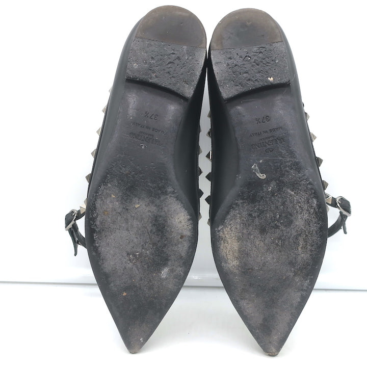 Valentino Noir Rockstud Caged Ballet Flats Black Leather Size 37.5