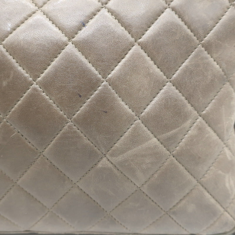 Vintage Chanel CC Tassel Small Camera Bag Taupe Quilted Leather