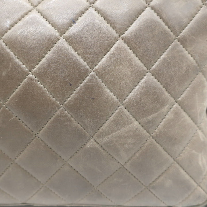 Vintage Chanel CC Tassel Small Camera Bag Taupe Quilted Leather
