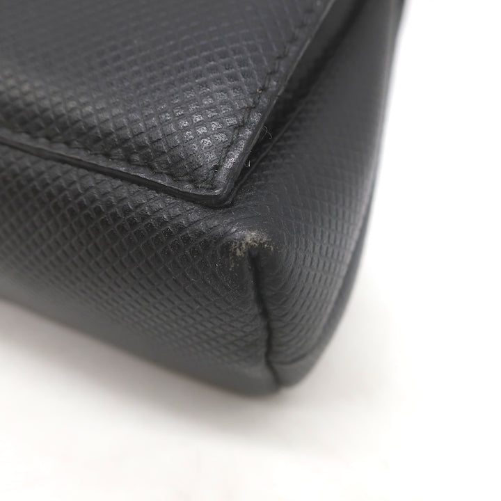Vintage Bottega Veneta Marco Polo Mini Flap Clutch Black Coated Canvas