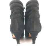 Manolo Blahnik Lace-Up Ankle Boots Black Suede Size 38.5 Pointed Toe Kitten Heel