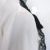 Andrew Gn Beaded Blouse Ivory Silk & Black Lace Size Medium Short Sleeve Top