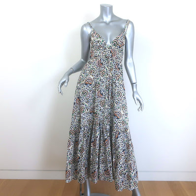 A.L.C. Rhodes Cutout Smocked Midi Dress White Printed Cotton Poplin Size 0