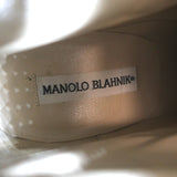 Manolo Blahnik Lace-Up Ankle Boots Black Suede Size 38.5 Pointed Toe Kitten Heel