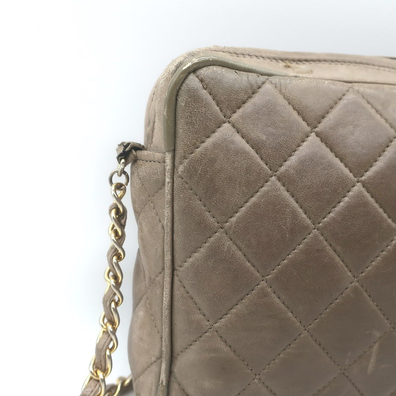Vintage Chanel CC Tassel Small Camera Bag Taupe Quilted Leather