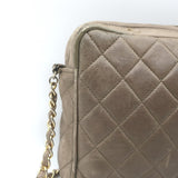 Vintage Chanel CC Tassel Small Camera Bag Taupe Quilted Leather