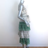 Tory Burch Bandana Print Ruffled Midi Dress Cream/Green Cotton Size Extra Small