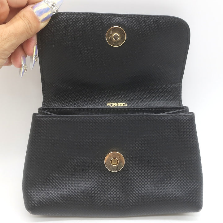 Vintage Bottega Veneta Marco Polo Mini Flap Clutch Black Coated Canvas