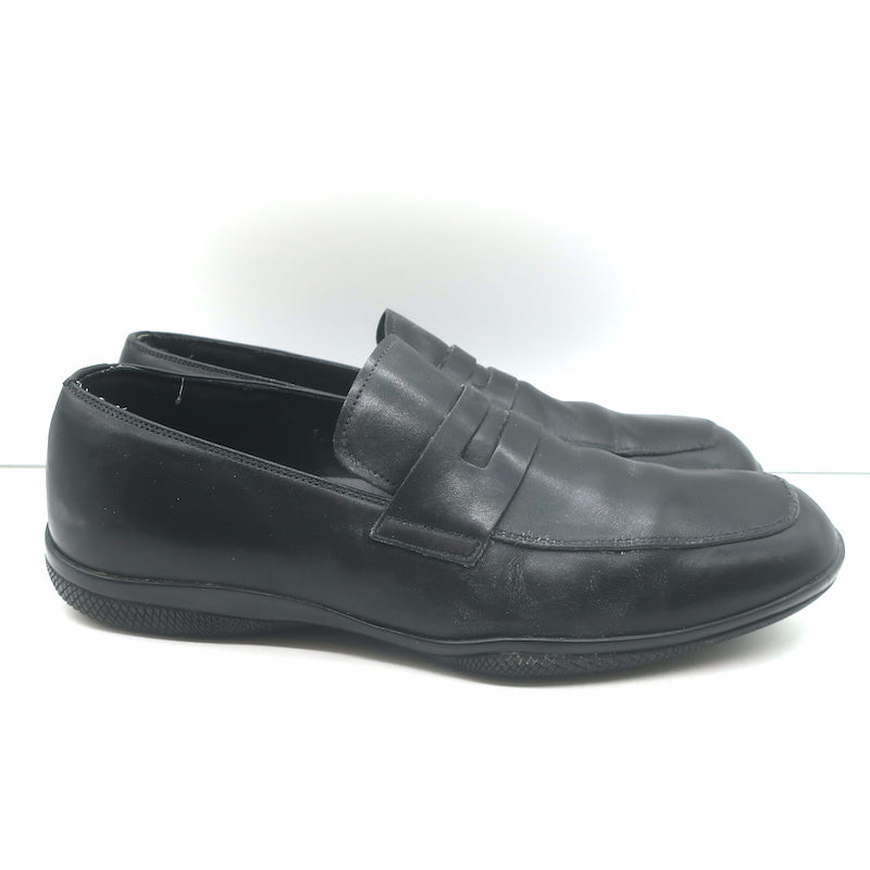 Prada Linea Rossa Penny Loafers Black Leather  Mens Size 8