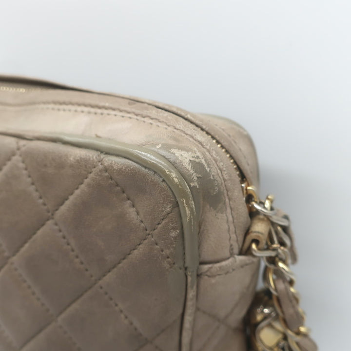 Vintage Chanel CC Tassel Small Camera Bag Taupe Quilted Leather