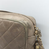 Vintage Chanel CC Tassel Small Camera Bag Taupe Quilted Leather