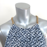 MICHAEL Michael Kors Chain-Neck Halter Top White/Navy Printed Jersey Size Small
