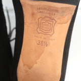 Manolo Blahnik Lace-Up Ankle Boots Black Suede Size 38.5 Pointed Toe Kitten Heel