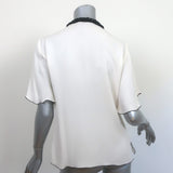 Andrew Gn Beaded Blouse Ivory Silk & Black Lace Size Medium Short Sleeve Top