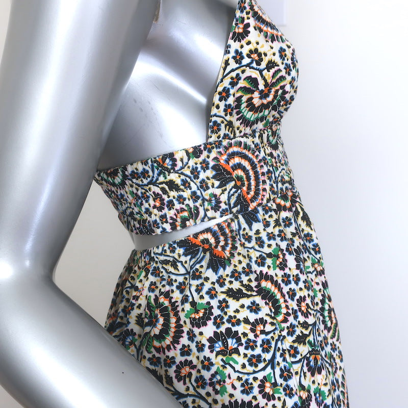 A.L.C. Rhodes Cutout Smocked Midi Dress White Printed Cotton Poplin Size 0