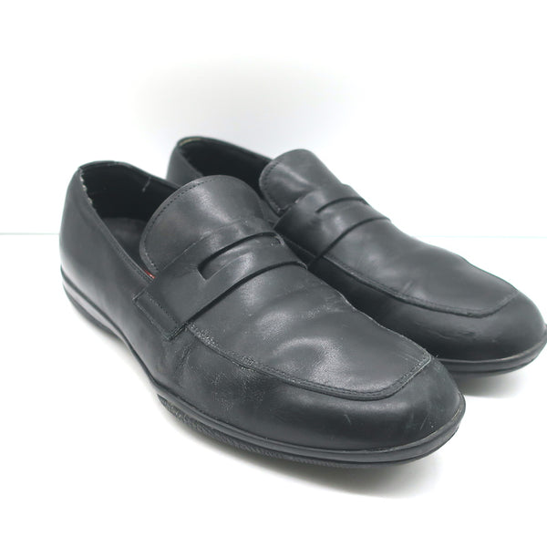 Prada Linea Rossa Penny Loafers Black Leather Mens Size 8 