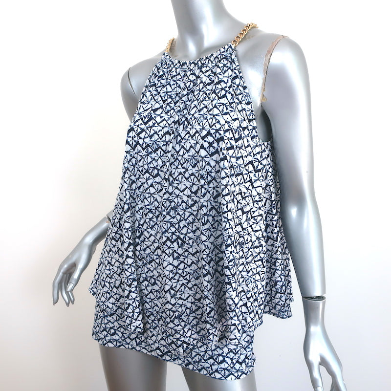 MICHAEL Michael Kors Chain-Neck Halter Top White/Navy Printed Jersey Size Small