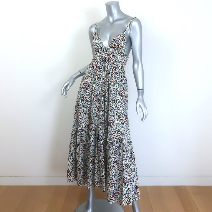A.L.C. Rhodes Cutout Smocked Midi Dress White Printed Cotton Poplin Size 0