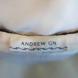 Andrew Gn Beaded Blouse Ivory Silk & Black Lace Size Medium Short Sleeve Top