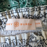 Tory Burch Bandana Print Ruffled Midi Dress Cream/Green Cotton Size Extra Small