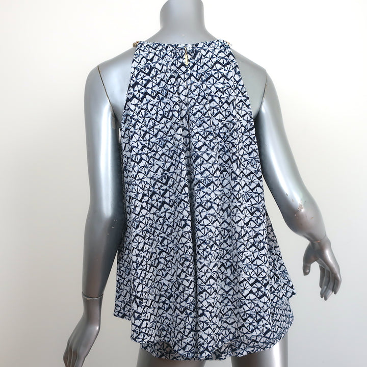 MICHAEL Michael Kors Chain-Neck Halter Top White/Navy Printed Jersey Size Small