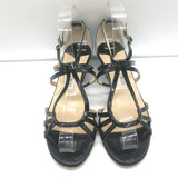 Jimmy Choo Michiko Wedge Sandals Black Glitter Patent Leather Size 38
