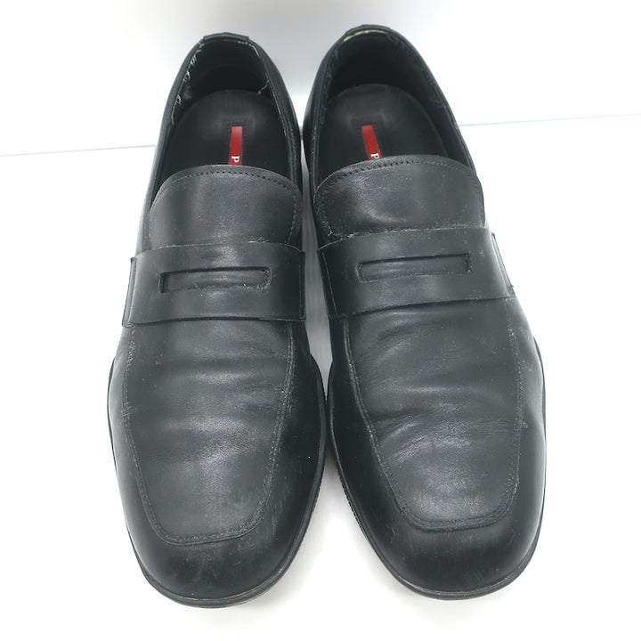 Prada Linea Rossa Penny Loafers Black Leather  Mens Size 8