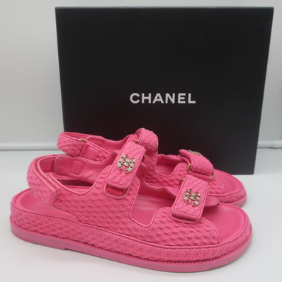 Chanel Knit Dad Sandals Pink Fabric Size 39.5