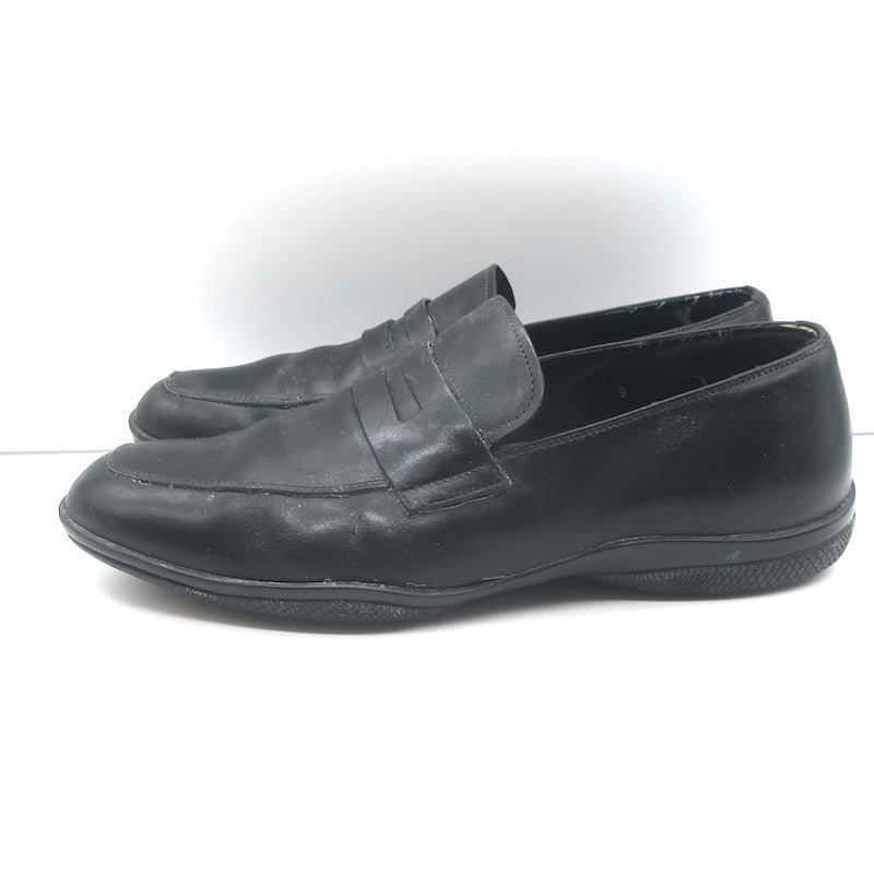Prada Linea Rossa Penny Loafers Black Leather  Mens Size 8
