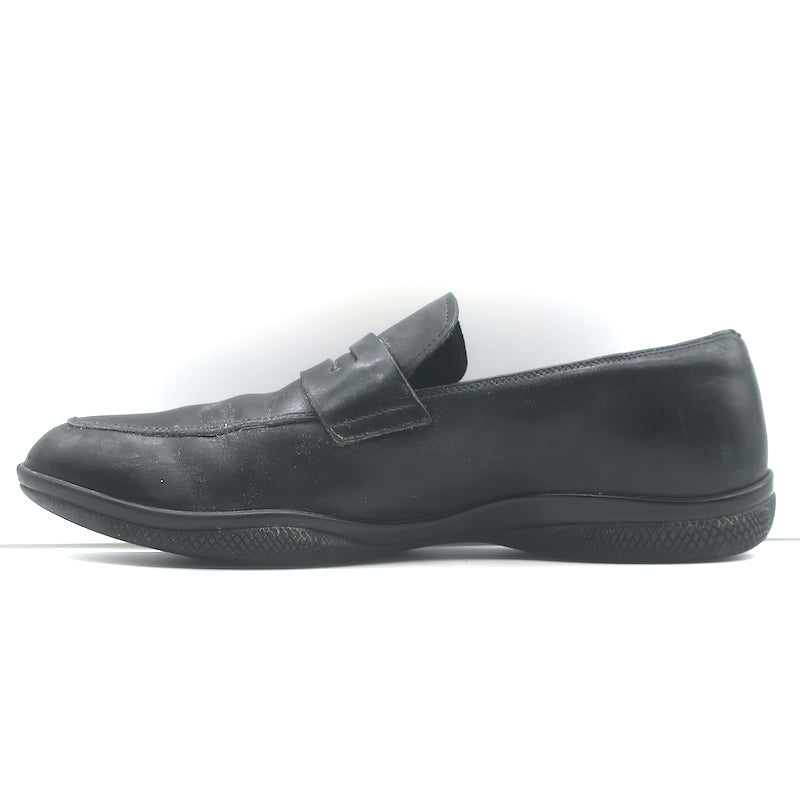 Prada Linea Rossa Penny Loafers Black Leather  Mens Size 8
