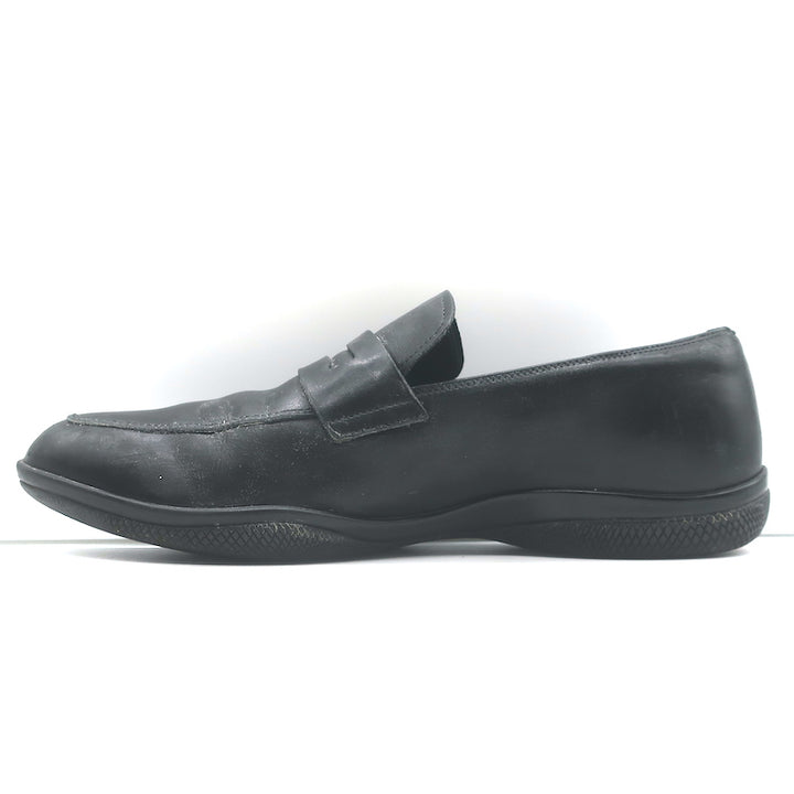 Prada Linea Rossa Penny Loafers Black Leather  Mens Size 8