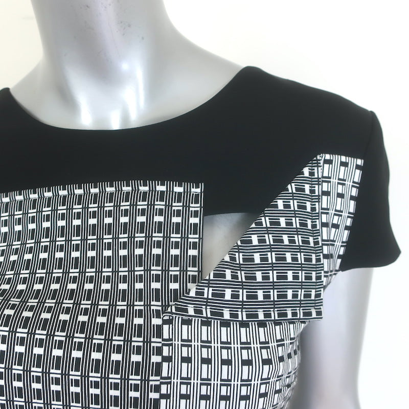 Roland Mouret Geometric Print Cutout Sheath Dress Black/White Crepe Size US 6