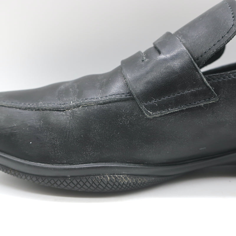 Prada Linea Rossa Penny Loafers Black Leather  Mens Size 8