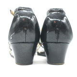 Jimmy Choo Michiko Wedge Sandals Black Glitter Patent Leather Size 38