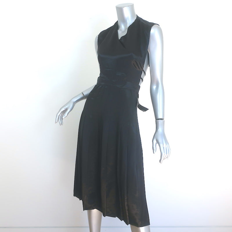 ALEXACHUNG Pleated Satin Open-Back Dress Black Size US 2 NEW