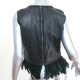 Nicole Miller Beaded Feather Top Black Leather & Silk Size Small