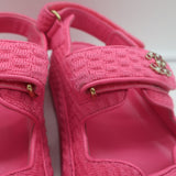 Chanel Knit Dad Sandals Pink Fabric Size 39.5