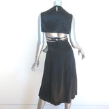 ALEXACHUNG Pleated Satin Open-Back Dress Black Size US 2 NEW
