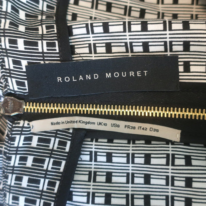 Roland Mouret Geometric Print Cutout Sheath Dress Black/White Crepe Size US 6