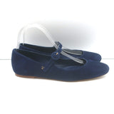 Larroude Blair Mary Jane ballet flats, navy suede, size 9 — authentic pre-owned designer shoes, gently worn