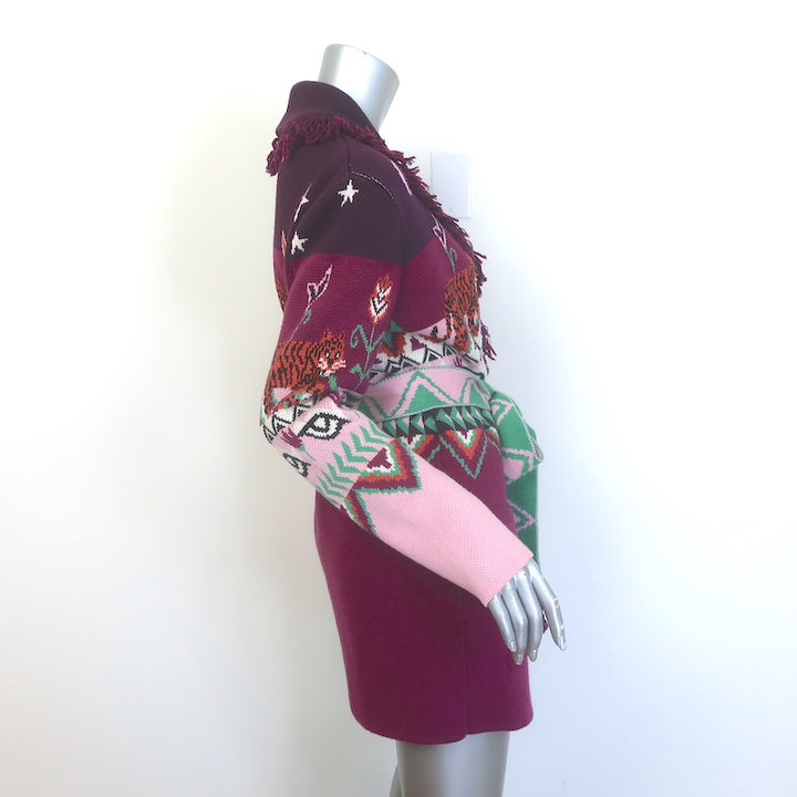 Hayley Menzies Tigress Belted Fringe Cardigan Plum/Multi Wool Size Extra Small