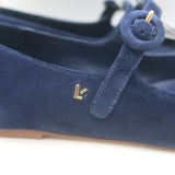 Authentic Larroude Blair Mary Jane ballet flats in navy suede, size 9 - pre-owned, gently worn luxury condition