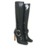 Manolo Blahnik Metal Ring-Embellished Knee High Boots Black Leather Size 39