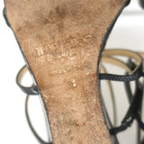 Jimmy Choo Michiko Wedge Sandals Black Glitter Patent Leather Size 38