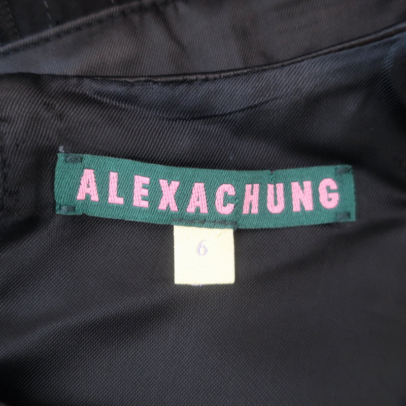 ALEXACHUNG Pleated Satin Open-Back Dress Black Size US 2 NEW